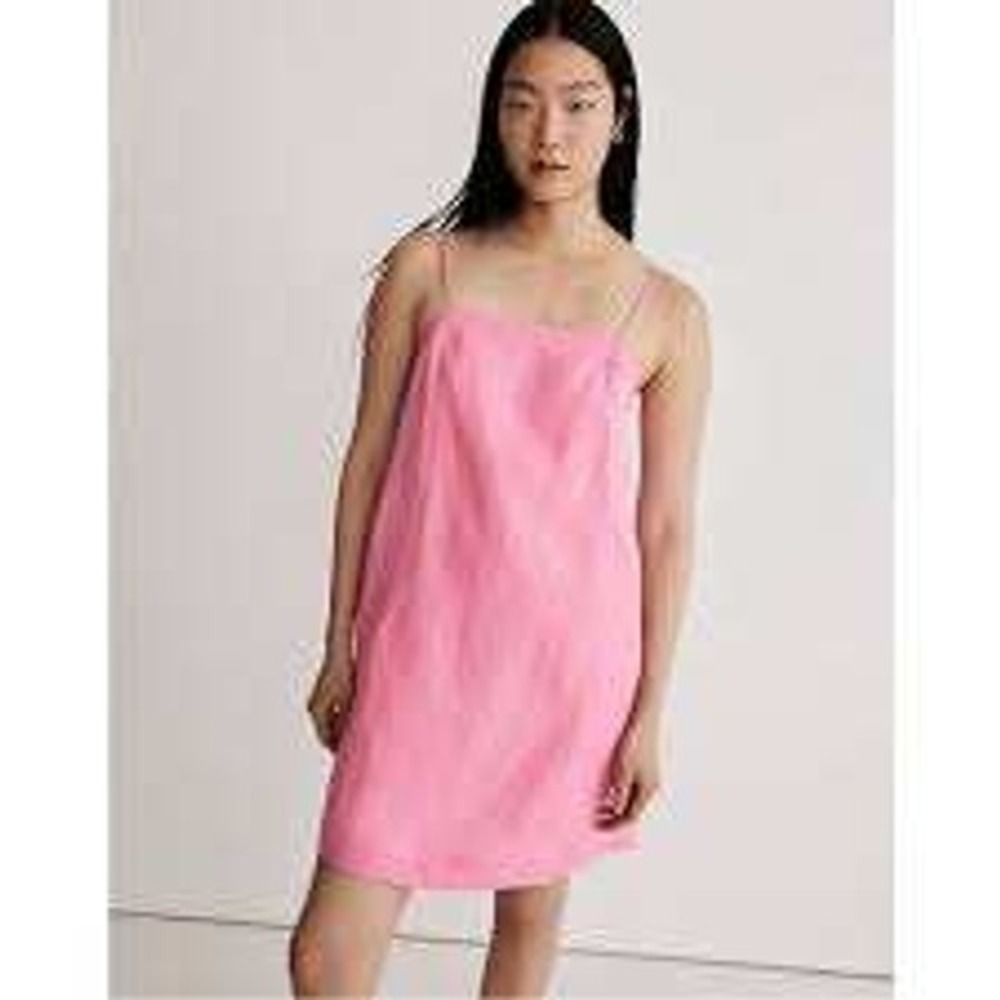 Madewell NEW Pink Linen Mini Dress Pockets Minimalist Resortwear Sundress